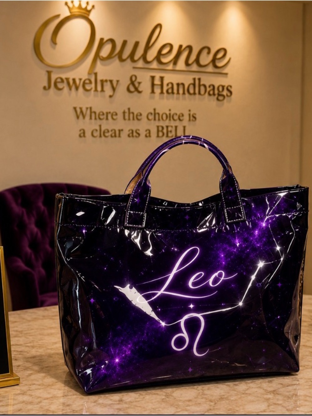 Leo Zodiac Glossy Tote Bag - Purple